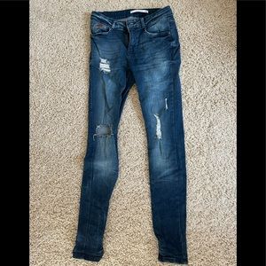 Zara ripped jeans with leather details